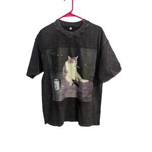 Funny Alternative Smoking Cat Graphic Tee Unisex Large